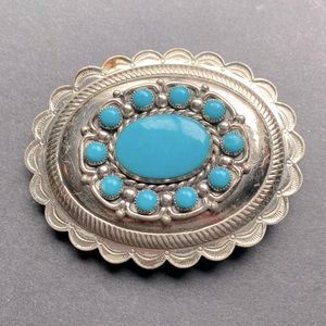 Vintage nickel silver turquoise cluster belt buckle  by Bell Trading hallmarked